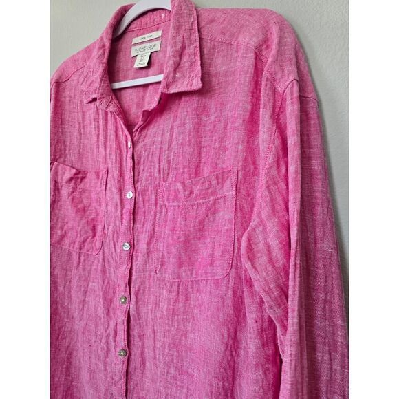 Rachel Zoe 100% Linen Pink Button-Up Shirt Size L, Breezy & Bold Vibes Vacay - Picture 2 of 7